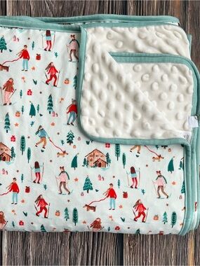 SweetHoney Mint & Cream Holiday Ski Family Minky Throw